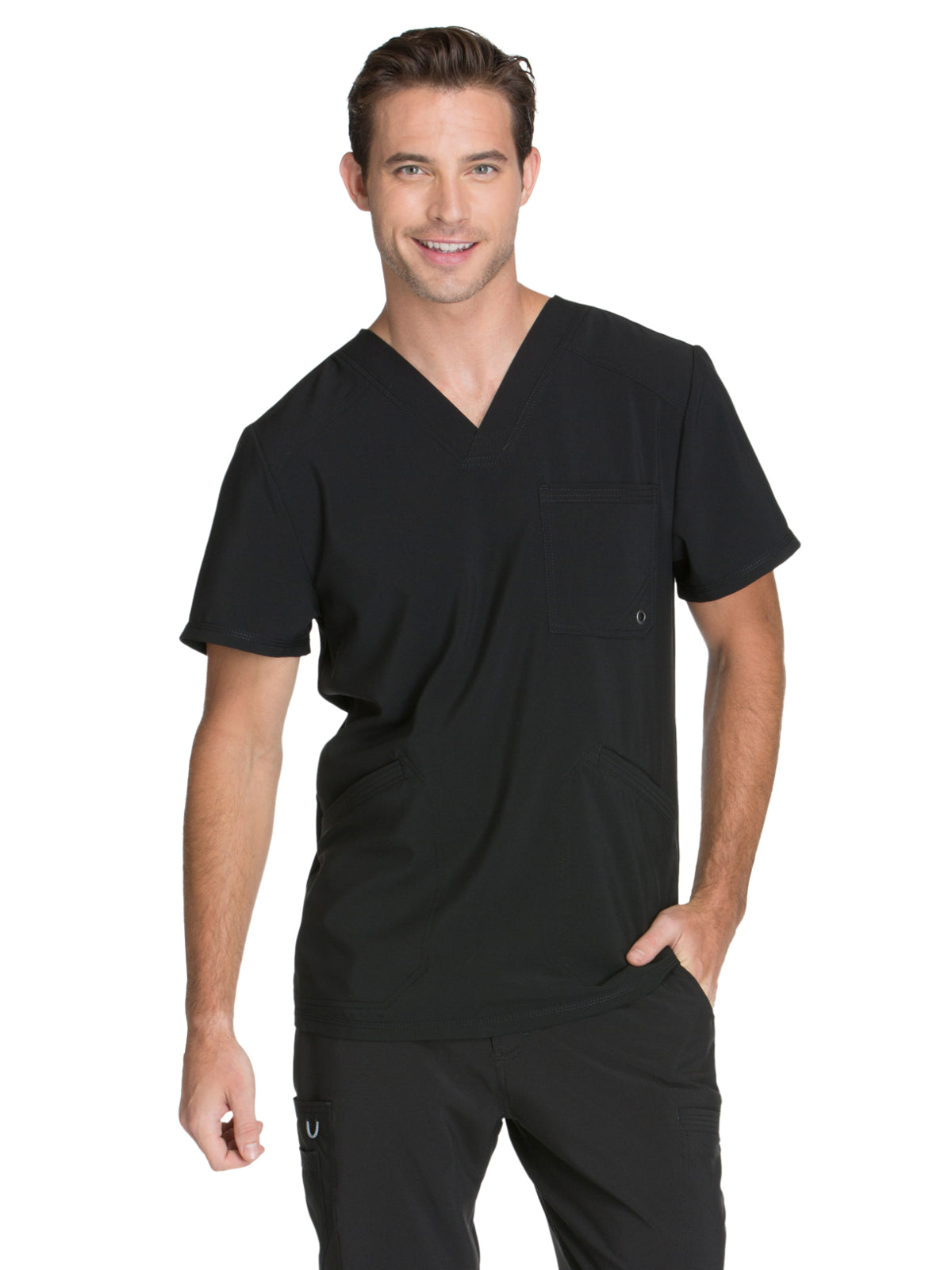 Men's Three-Pocket V-Neck Top - CK900A - Black