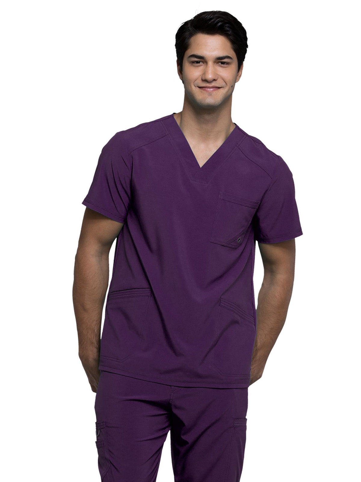 Men's Three-Pocket V-Neck Top - CK900A - Eggplant