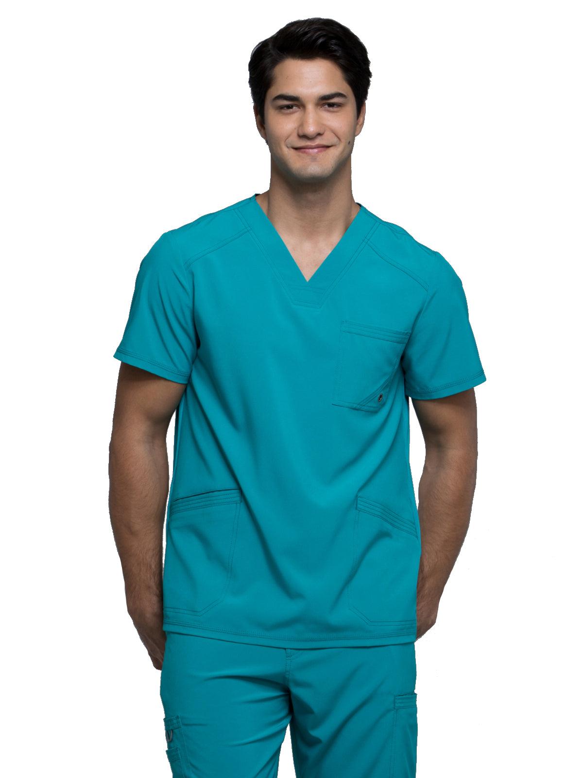 Men's Three-Pocket V-Neck Top - CK900A - Teal Blue
