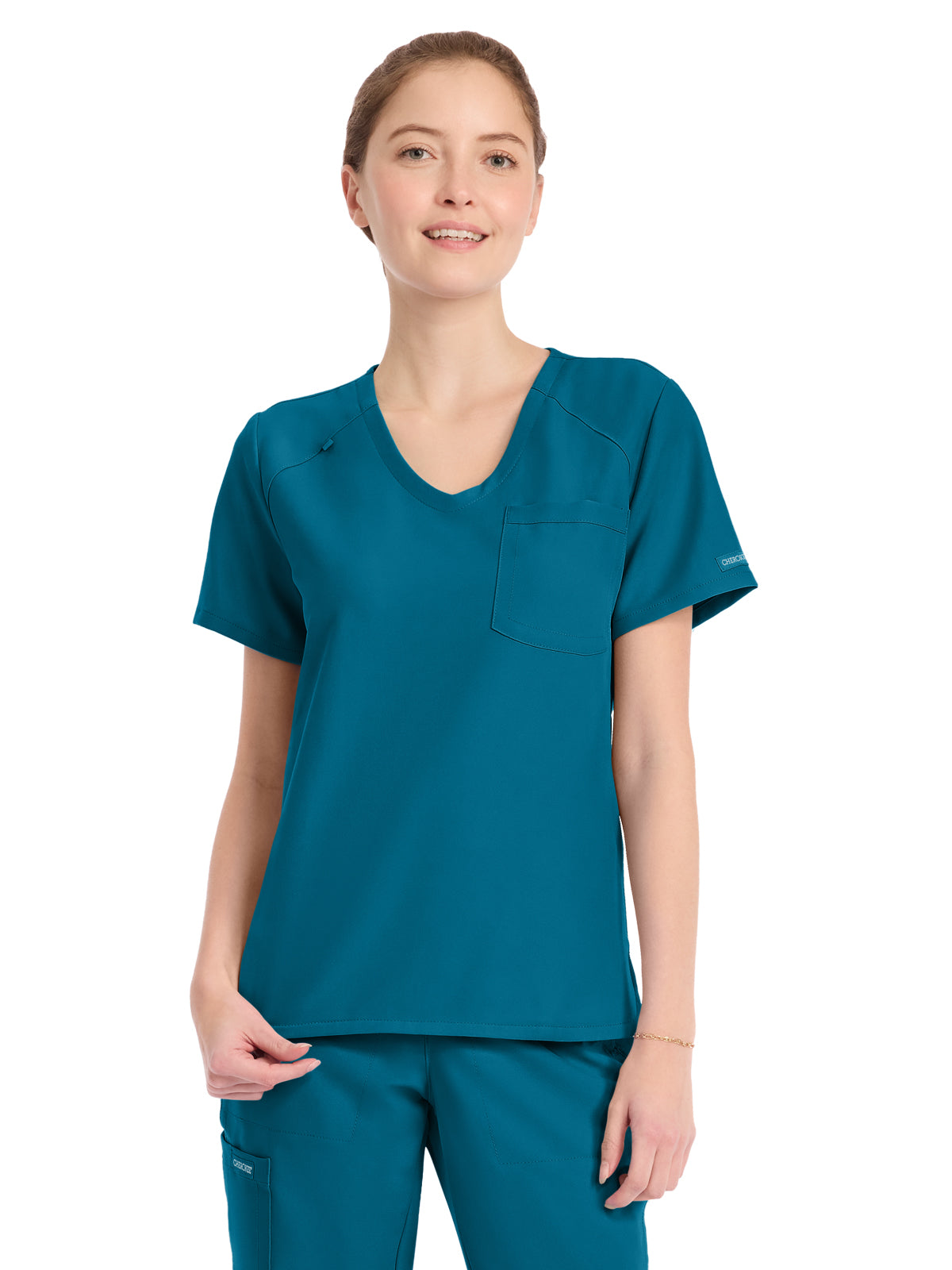 Women's 1-Pocket Tuck-In V-Neck Top - CK954A - Caribbean Blue
