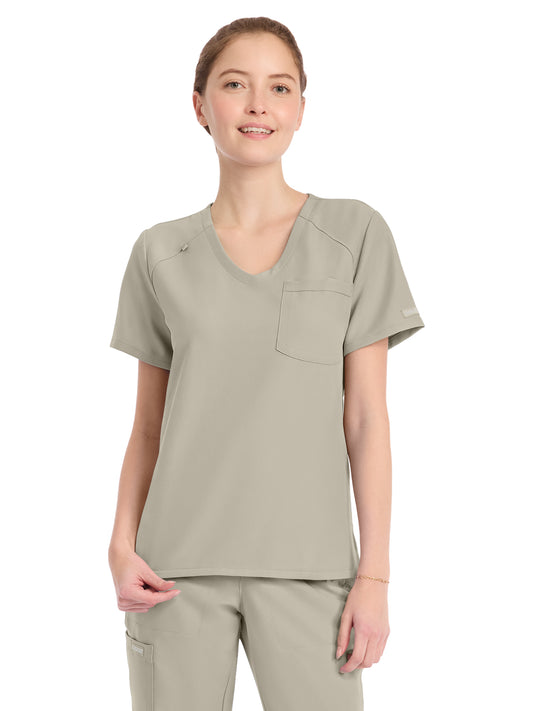 Women's 1-Pocket Tuck-In V-Neck Top - CK954A - Khaki