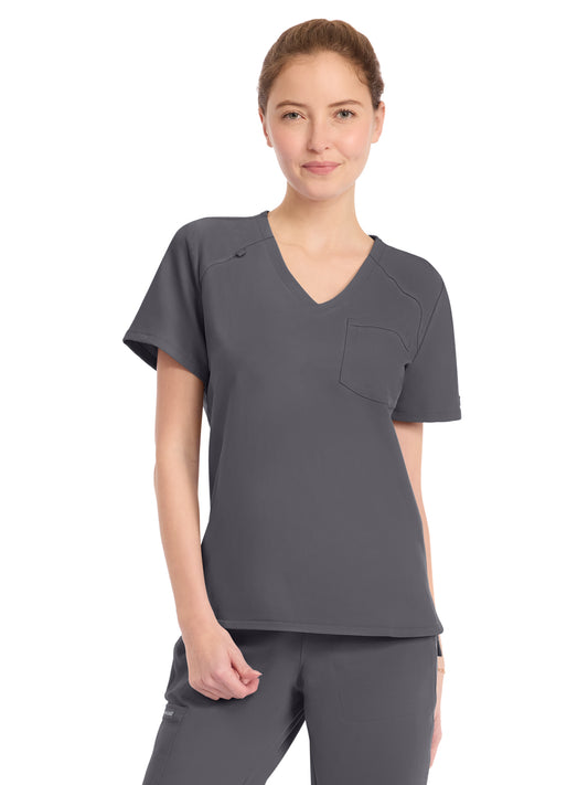 Women's 1-Pocket Tuck-In V-Neck Top - CK954A - Pewter
