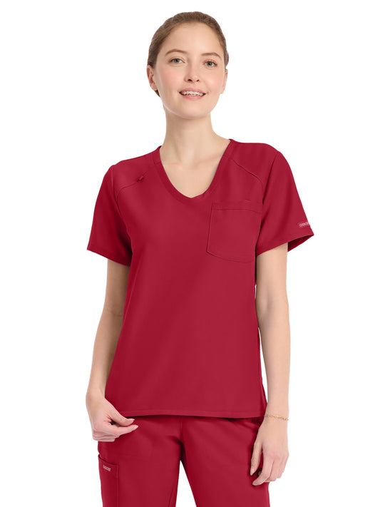 Women's 1-Pocket Tuck-In V-Neck Top - CK954A - Red