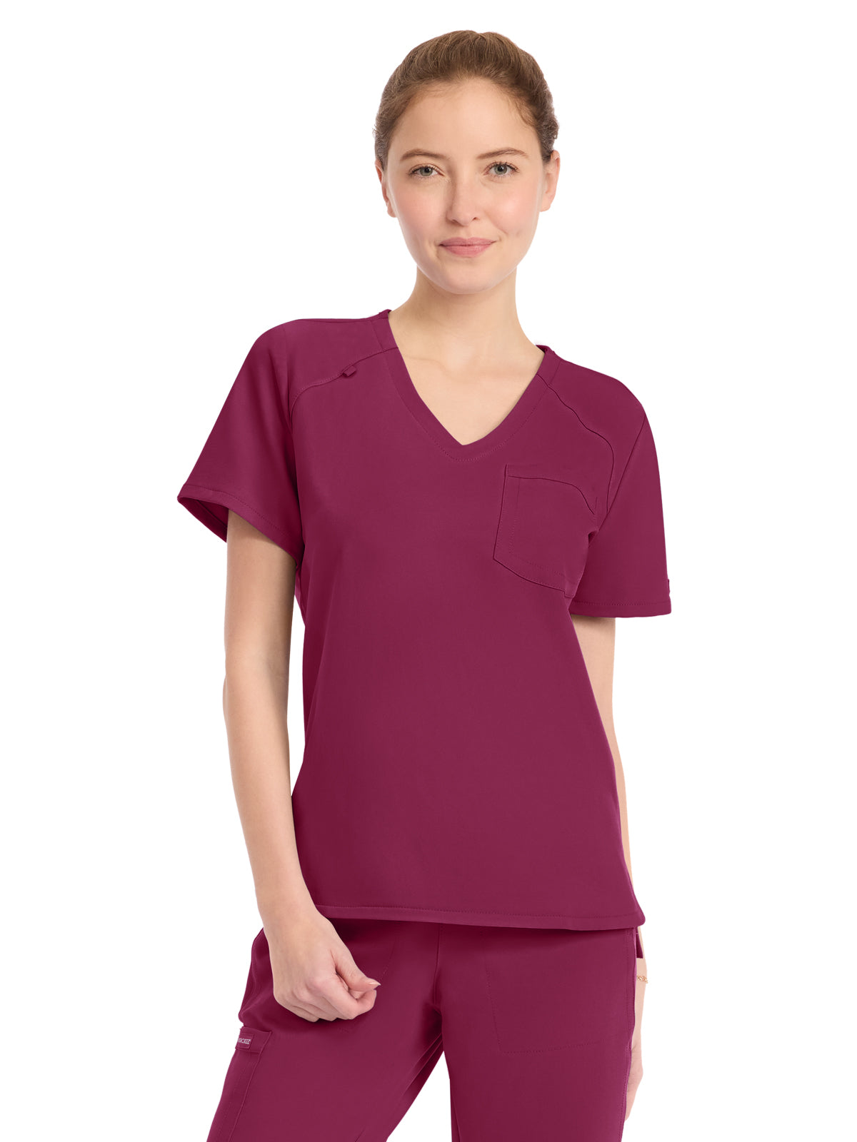 Women's 1-Pocket Tuck-In V-Neck Top - CK954A - Wine