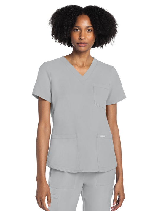 Women's 3-Pocket V-Neck Top - CK961A - Grey