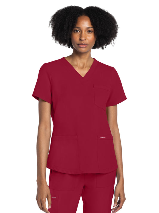 Women's 3-Pocket V-Neck Top - CK961A - Red