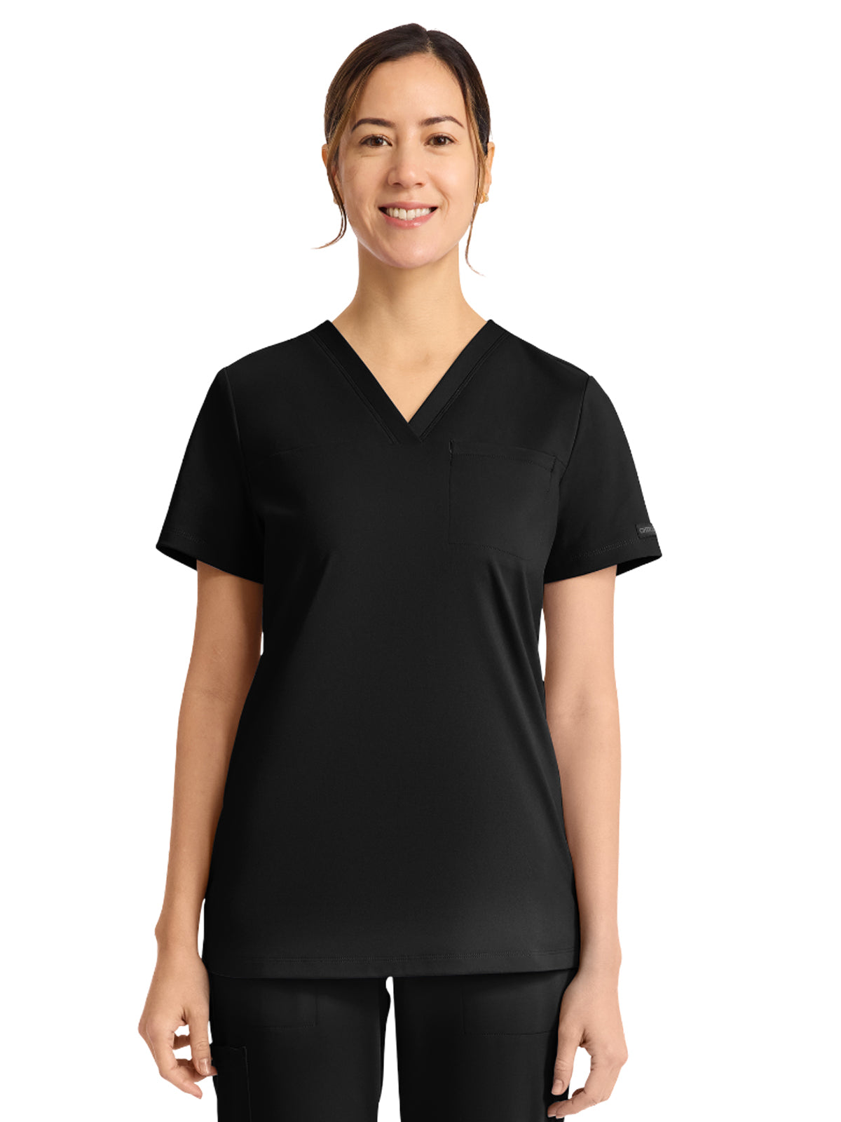 Women's 1-Pocket V-Neck Top - CK963 - Black