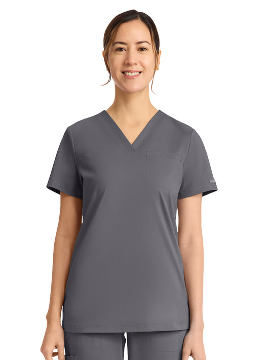 Women's 1-Pocket V-Neck Top - CK963 - Pewter