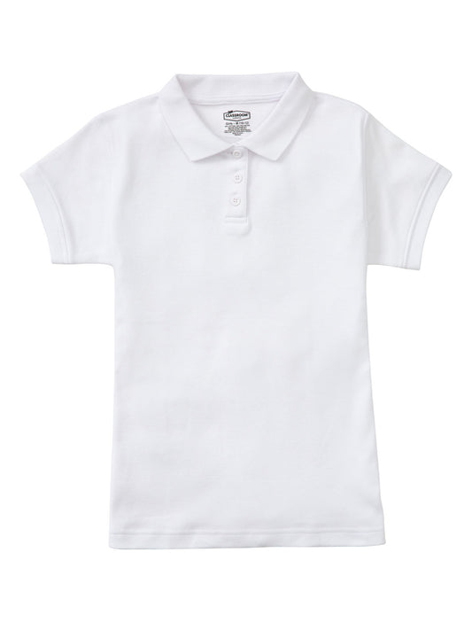 Junior Girls' Short Sleeve Fitted Interlock Polo - CR858X - White