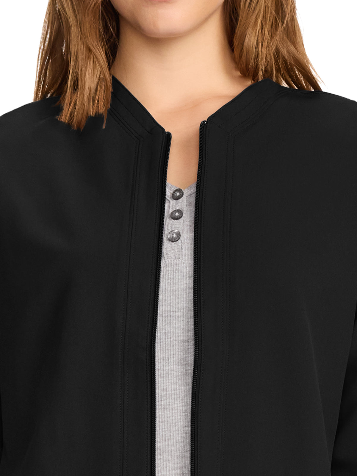 Women's 2-Pocket Front-Zip Jacket - DK322 - Black