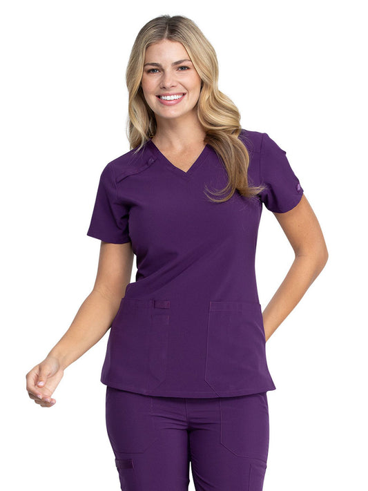 Women's 2-Pocket Contemporary V-Neck Top - DK615 - Eggplant