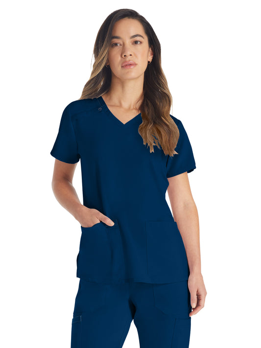 Women's 2-Pocket Contemporary V-Neck Top - DK615 - Navy