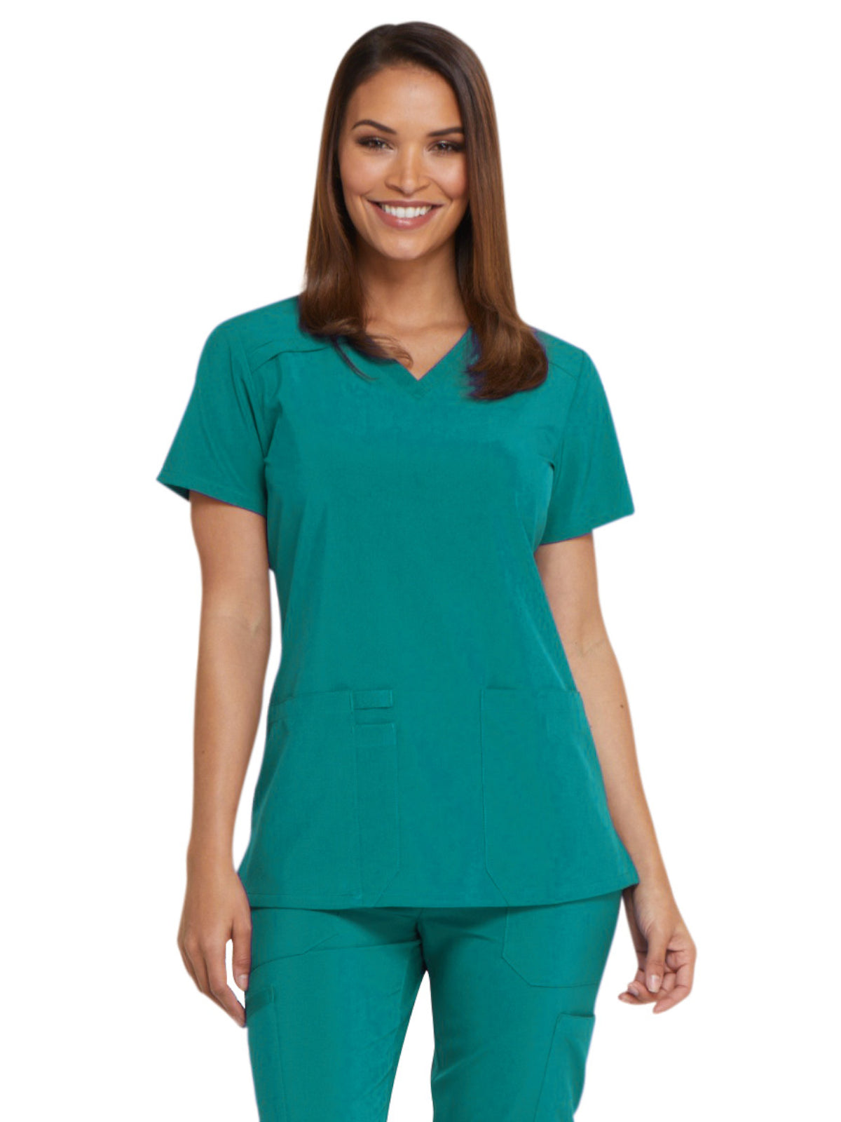 Women's 2-Pocket Contemporary V-Neck Top - DK615 - Teal Blue