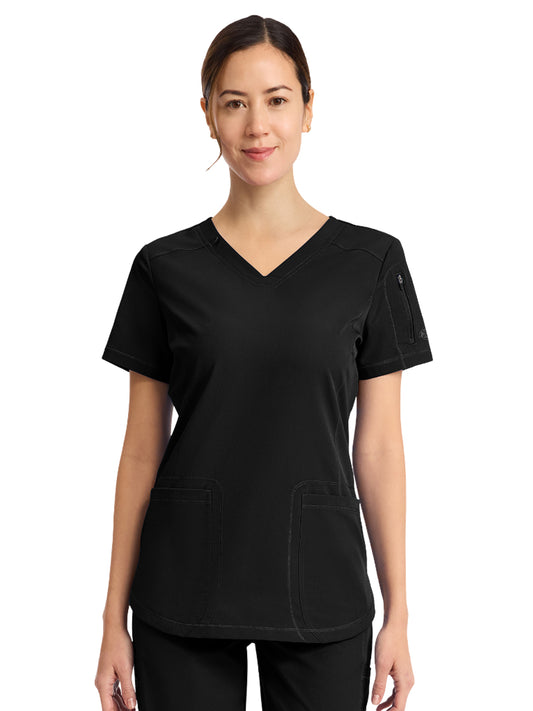 Women's 3-Pocket V-Neck Top - DK730 - Black