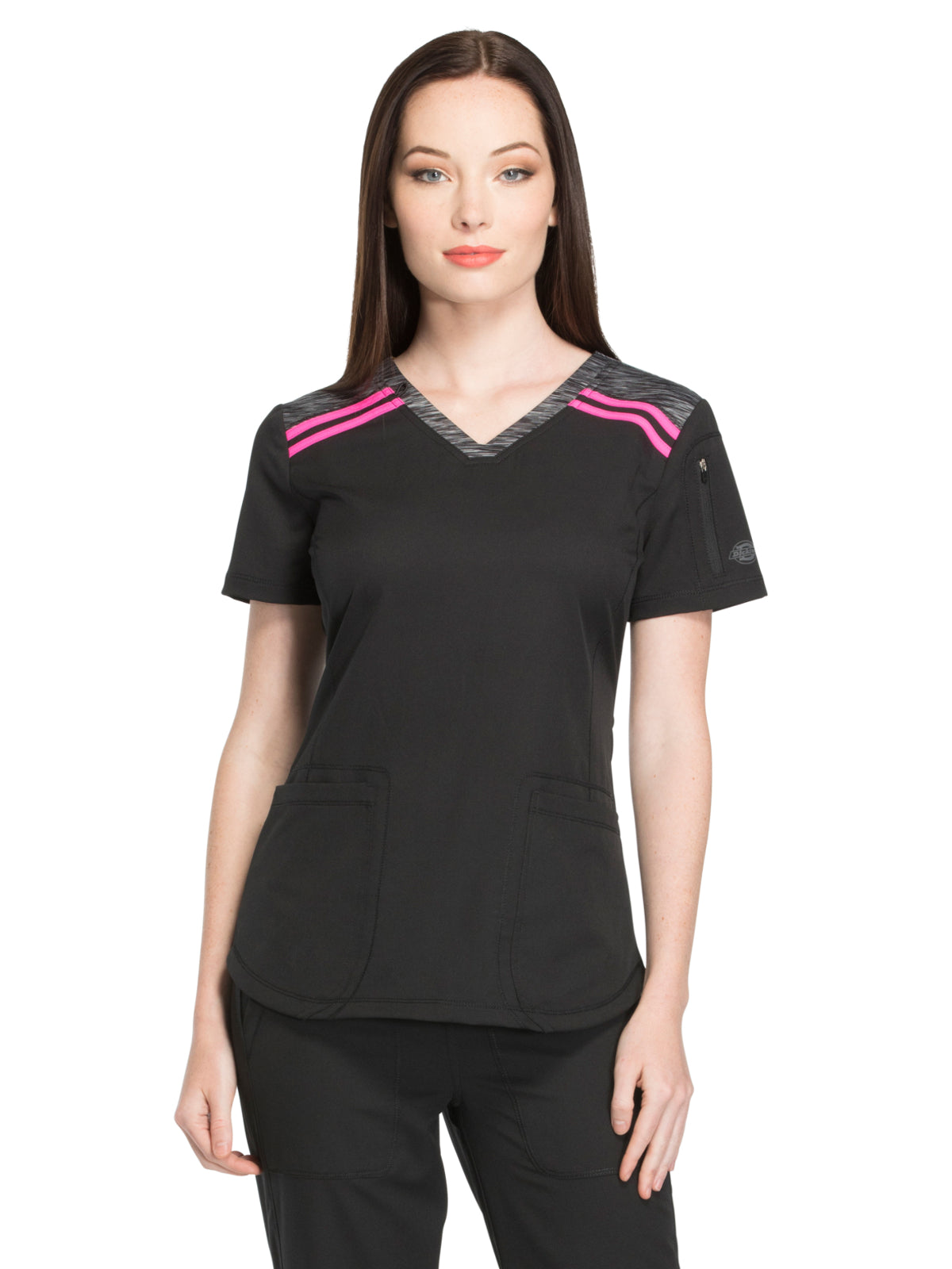 Women's V-Neck Top - DK740 - Black