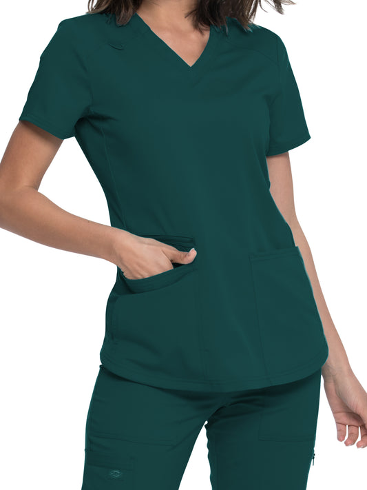 Women's 5-Pocket Rib Knit V-Neck Top - DK875 - Hunter Green