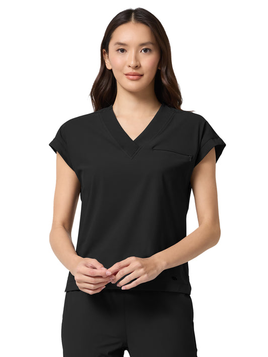 Women's 1-Pocket V-Neck Dolman Top - IN00034 - Black