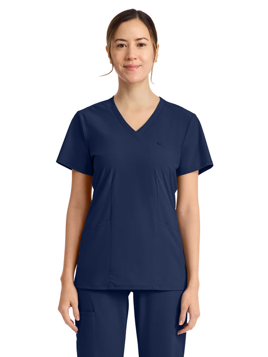 Women's 2-Pocket V-Neck Top - IN647A - Navy