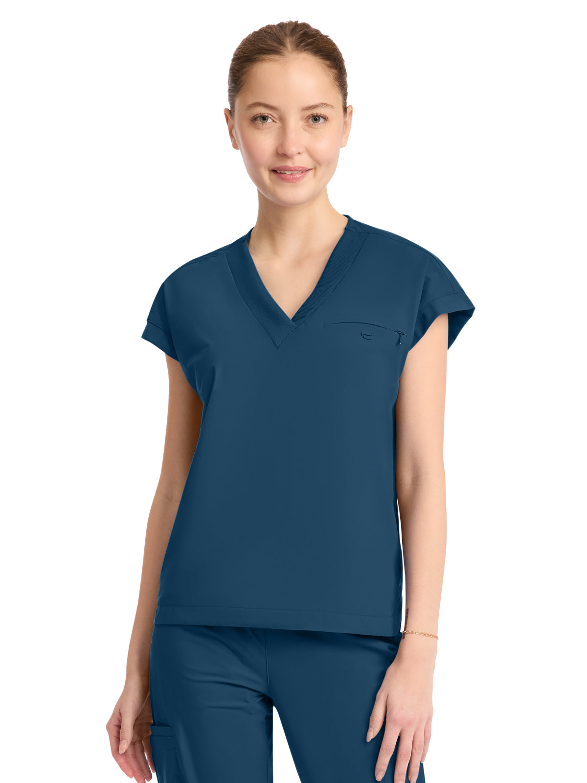 Women's 1-Pocket V-Neck Top - IN650A - Caribbean Blue