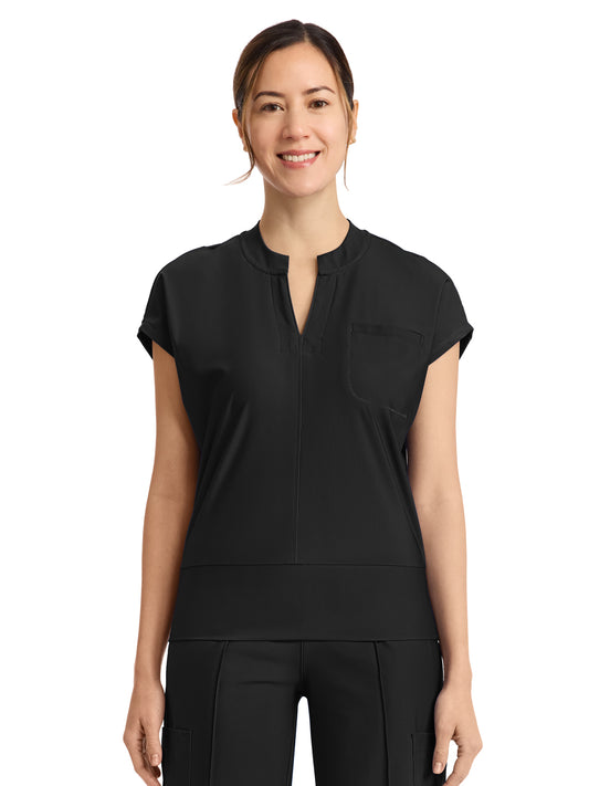 Women's 1-Pocket V-Neck Top - IN655A - Black