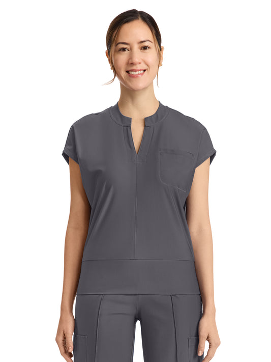Women's 1-Pocket V-Neck Top - IN655A - Pewter