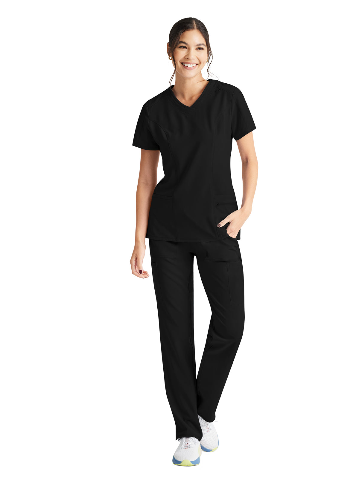 Women's 4-Pocket V-Neck Top - IP727A - Black