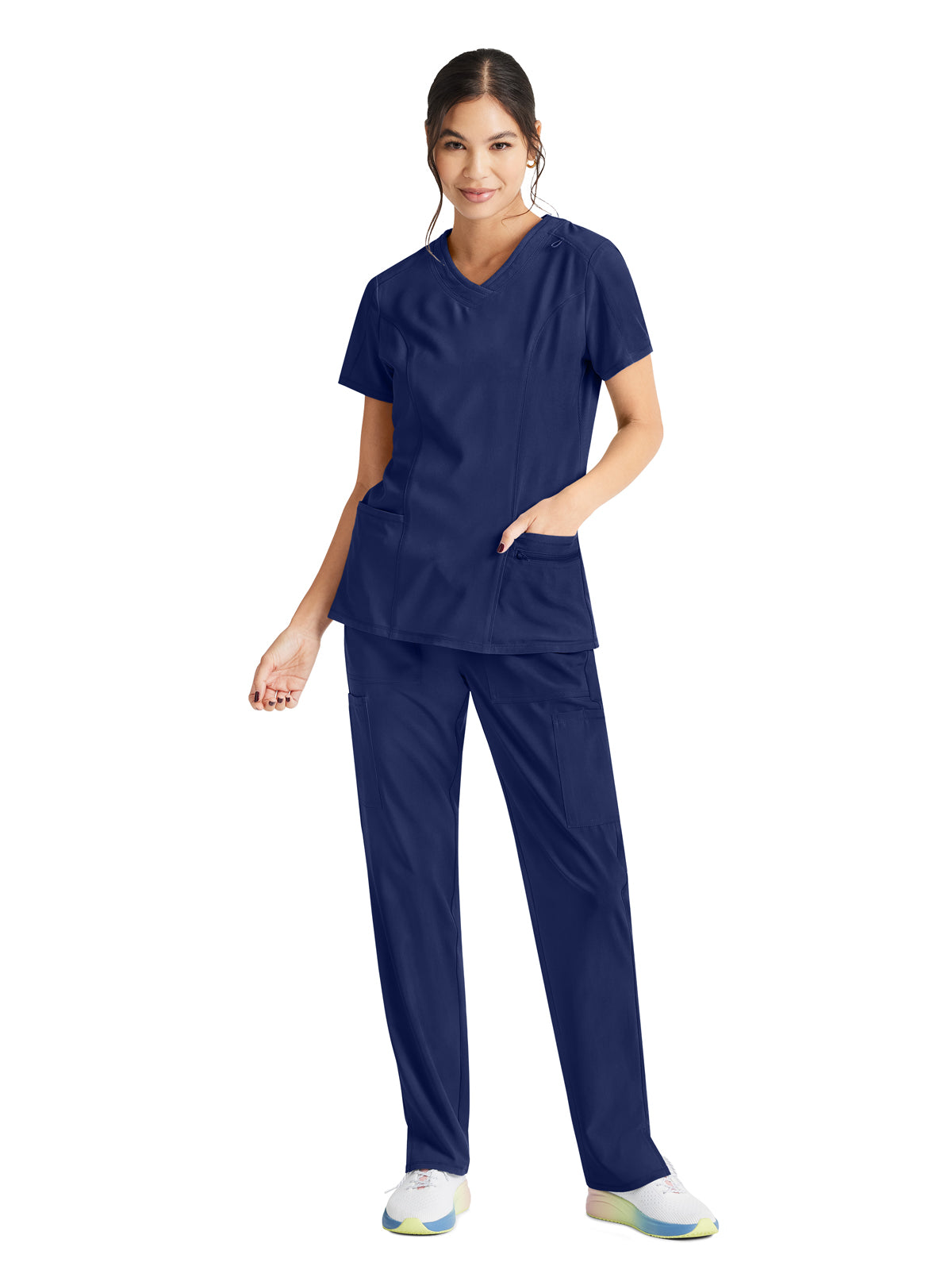 Women's 4-Pocket V-Neck Top - IP727A - Navy