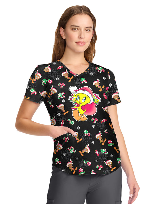 Women's V-Neck Print Top - TF737 - Ginger Tweet