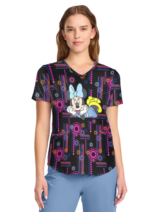Women's V-Neck Print Top - TF737 - Minnie Spotlight