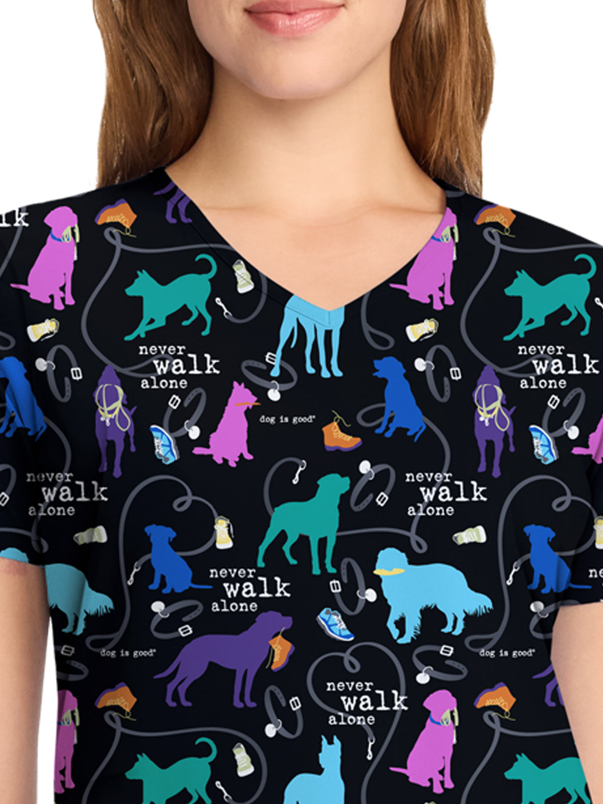 Women's V-Neck Print Top - TF737 - Walking Buddy