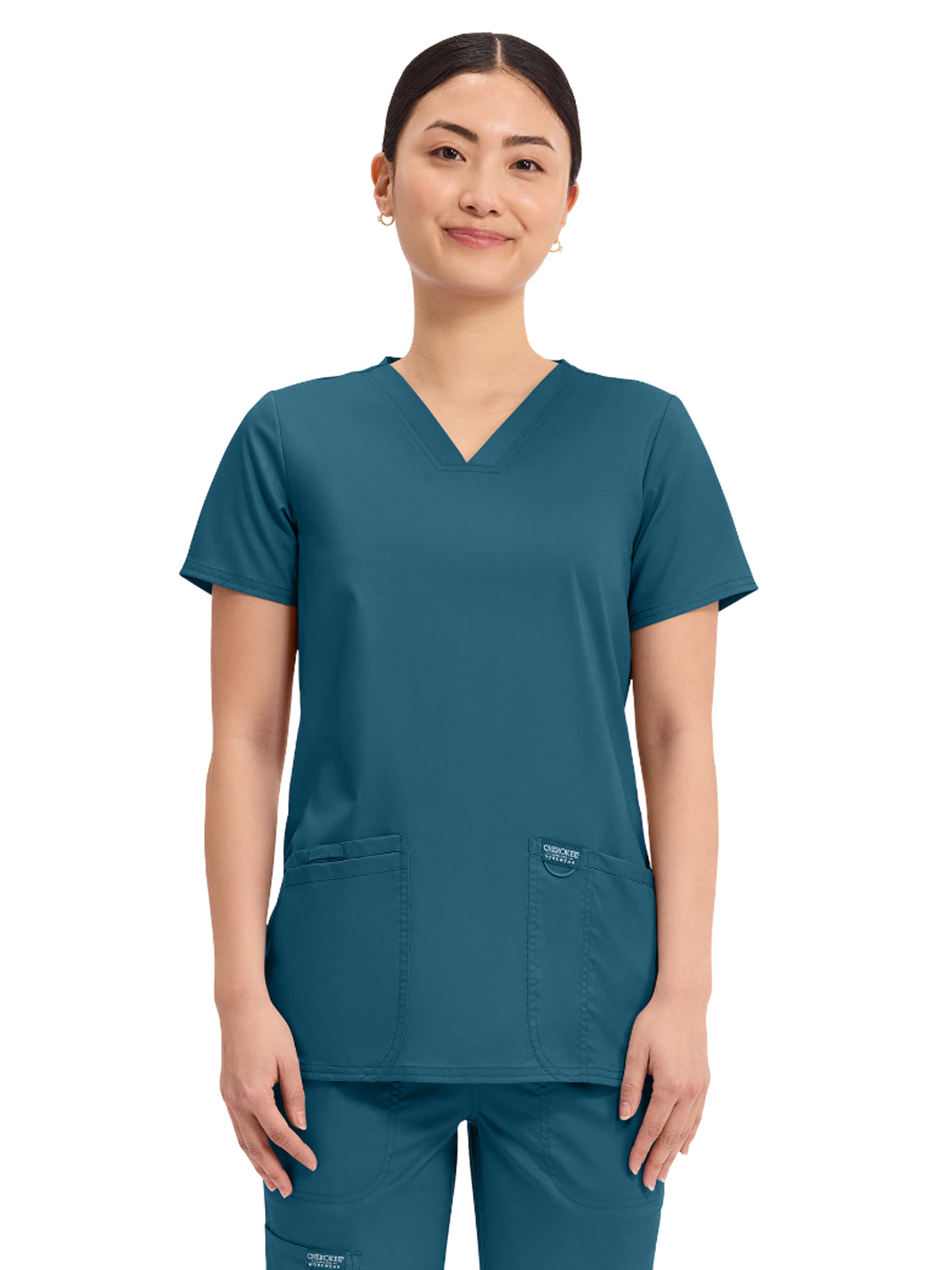 Women's 3-Pocket V-Neck Top - WW620 - Caribbean Blue