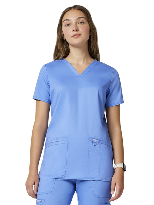Women's 3-Pocket V-Neck Top - WW620 - Ciel