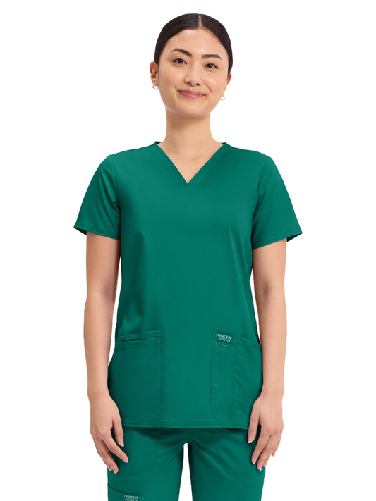 Women's 3-Pocket V-Neck Top - WW620 - Hunter Green