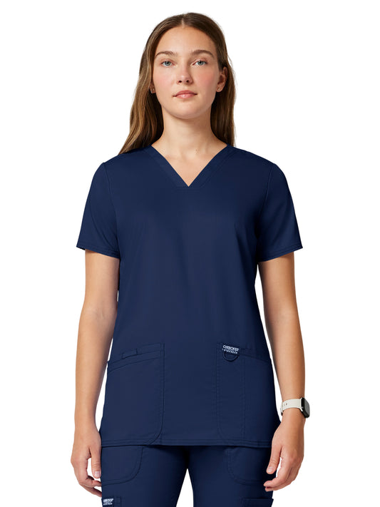 Women's 3-Pocket V-Neck Top - WW620 - Navy