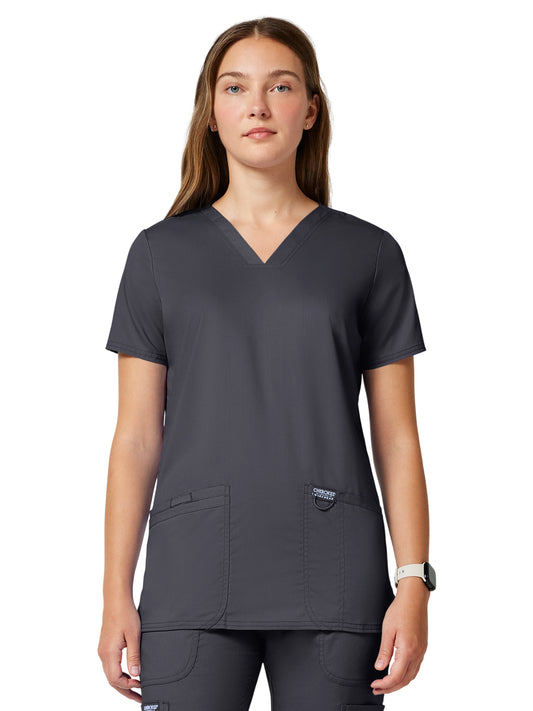Women's 3-Pocket V-Neck Top - WW620 - Pewter