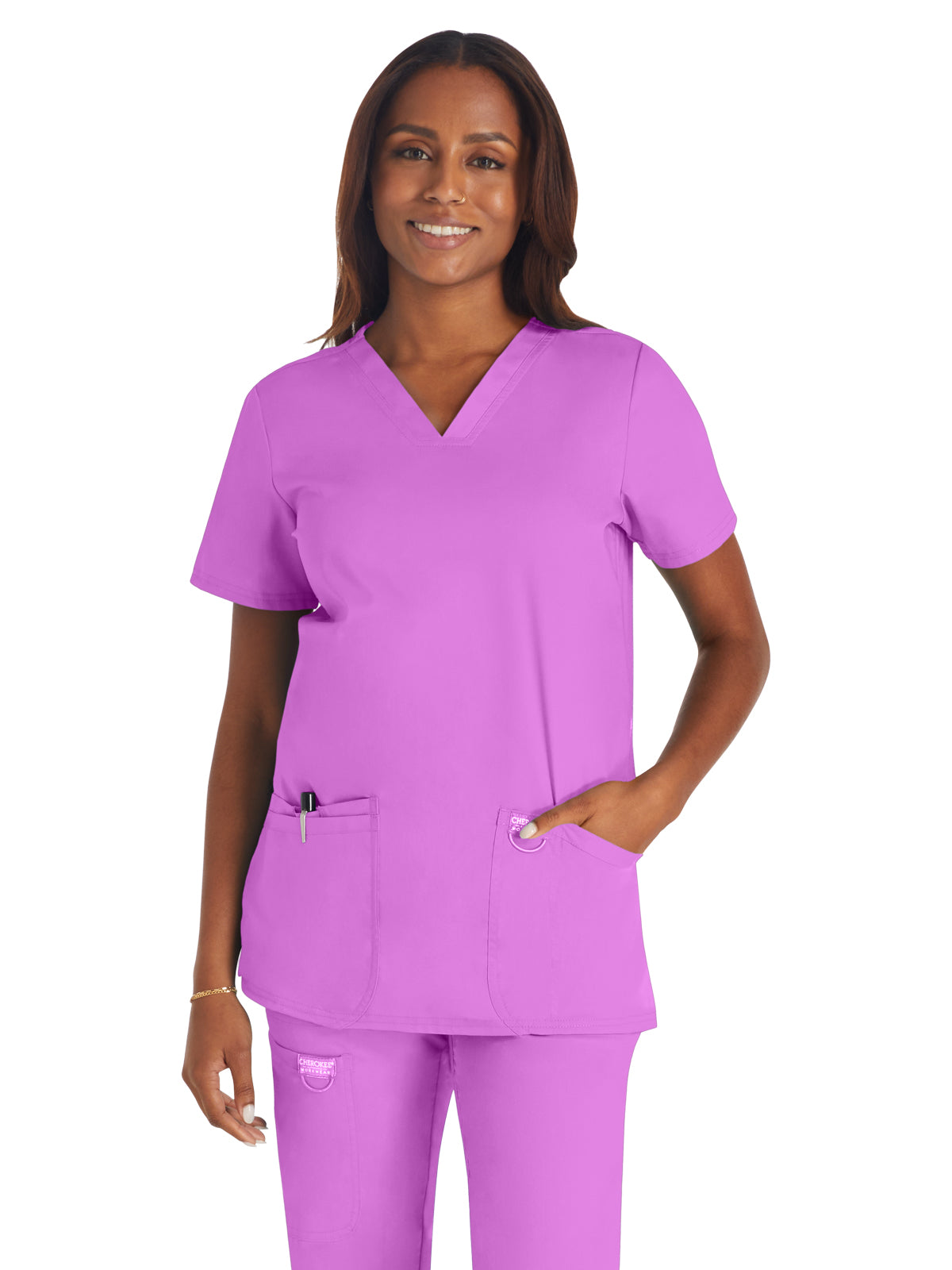 Women's 3-Pocket V-Neck Top - WW620 - Sweet Berry