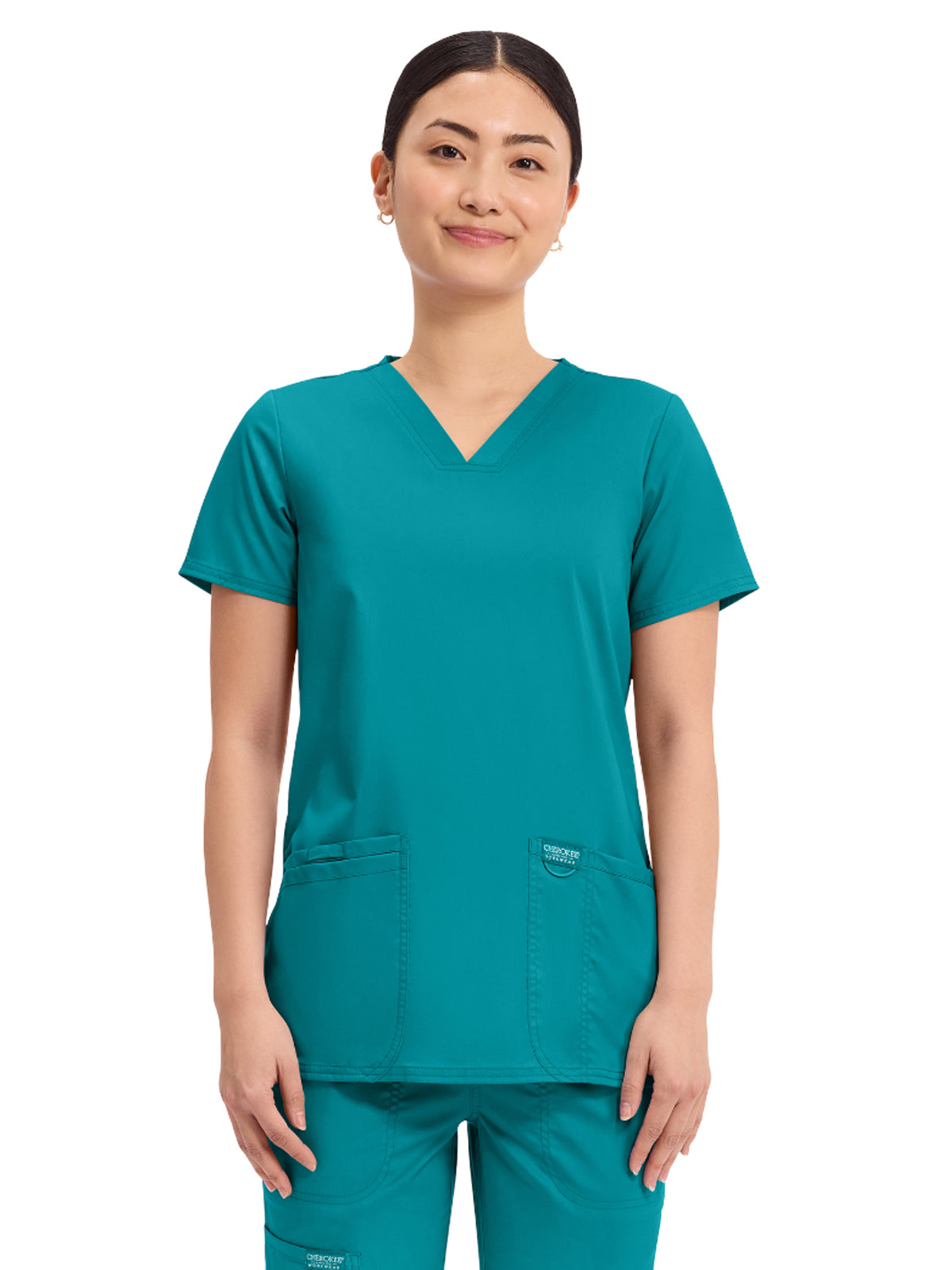 Women's 3-Pocket V-Neck Top - WW620 - Teal Blue