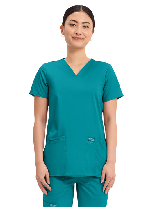 Women's 3-Pocket V-Neck Top - WW620 - Teal Blue