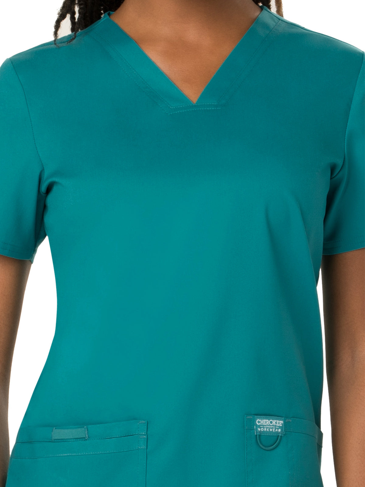 Women's 3-Pocket V-Neck Top - WW620 - Teal Blue
