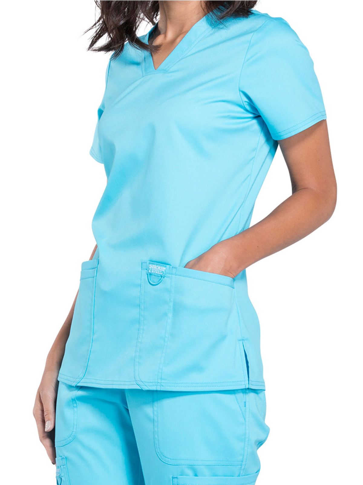 Women's 3-Pocket V-Neck Top - WW620 - Turquoise
