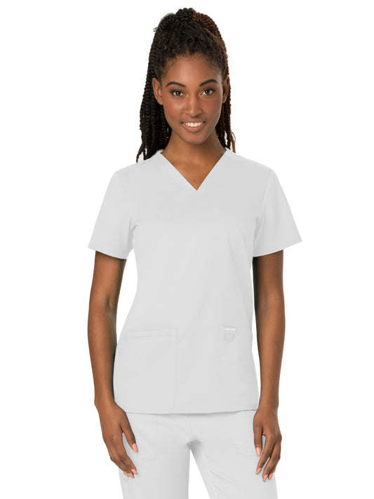 Women's 3-Pocket V-Neck Top - WW620 - White