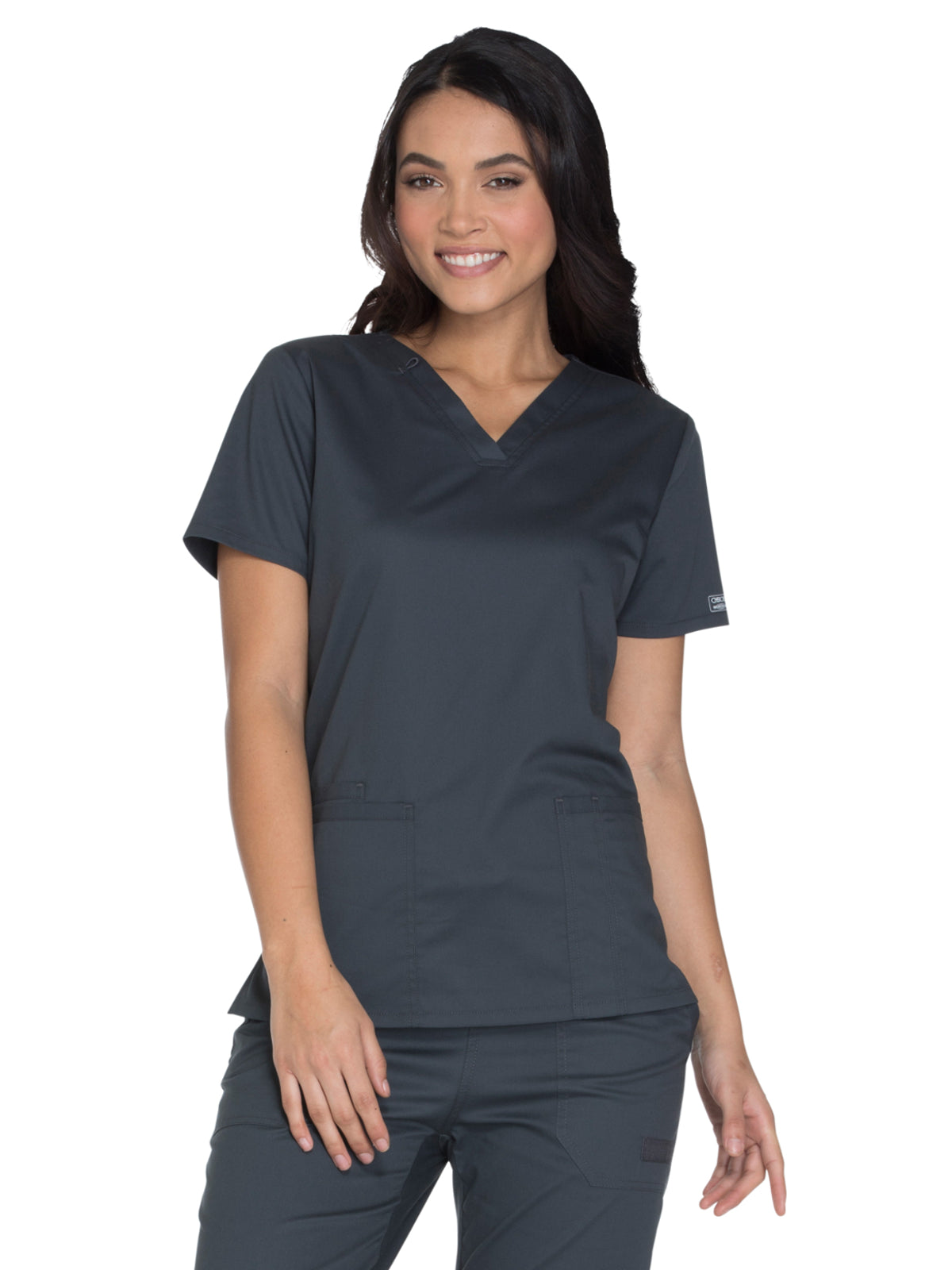 Women's 3-Pocket V-Neck Top - WW630 - Pewter