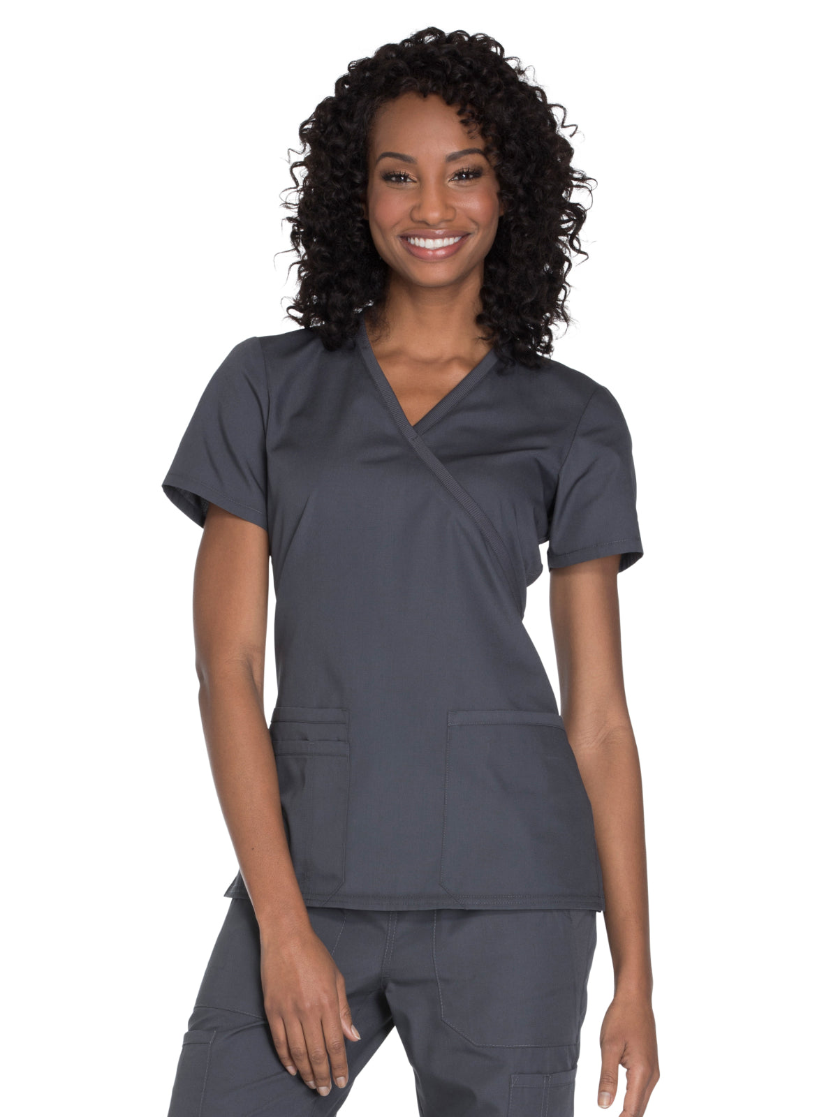 Women's 2-Pocket Mock Wrap Top - WW650 - Pewter