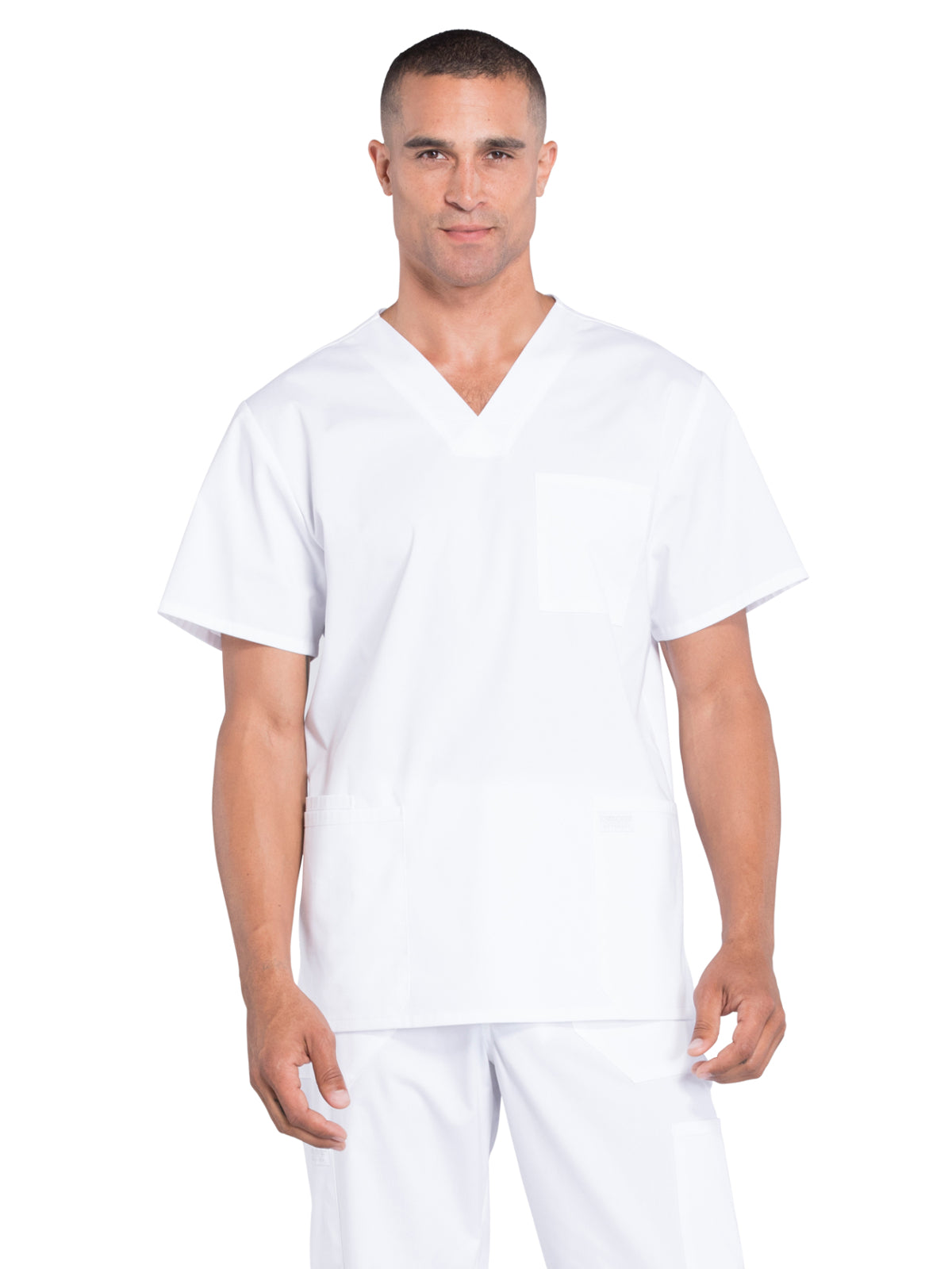 Men's 4-Pocket V-Neck Top - WW695 - White