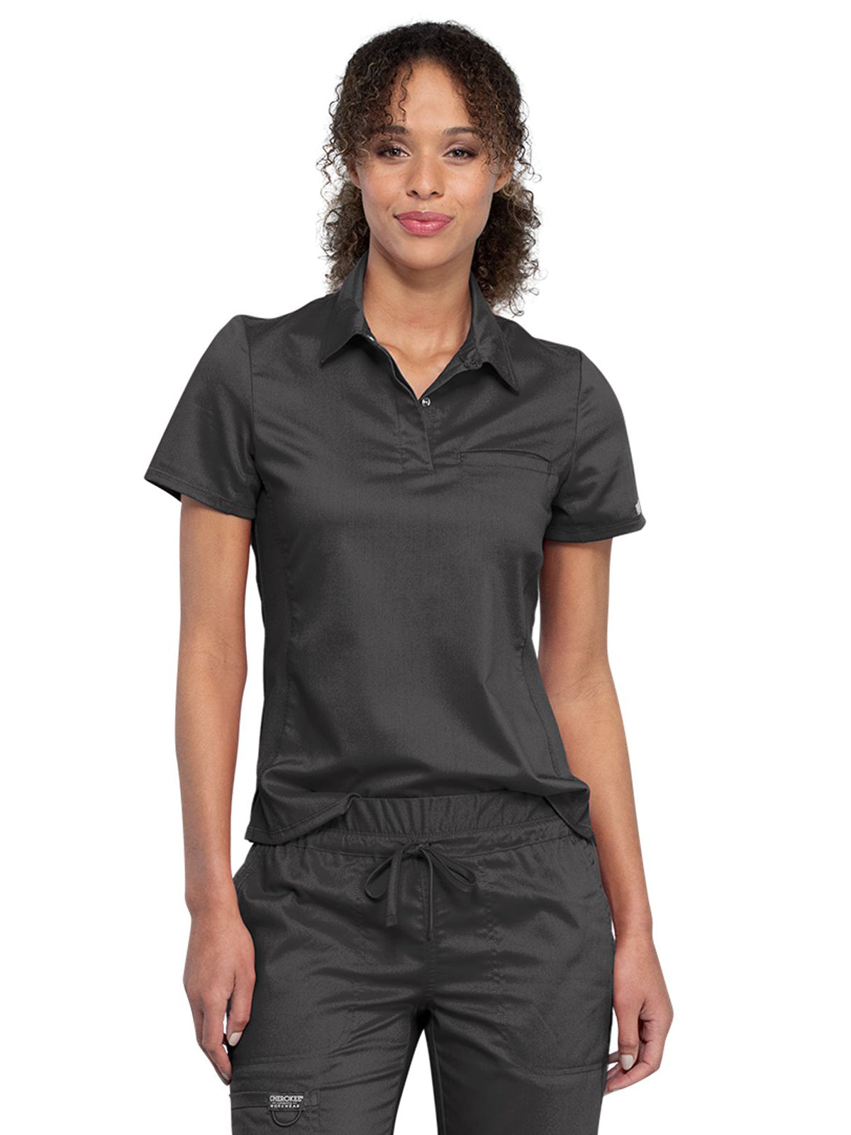 Women's 1-Pocket Tuckable Snap Front Polo Shirt - WW698 - Pewter