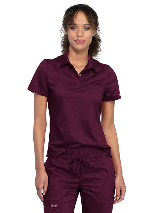 Women's 1-Pocket Tuckable Snap Front Polo Shirt - WW698 - Wine