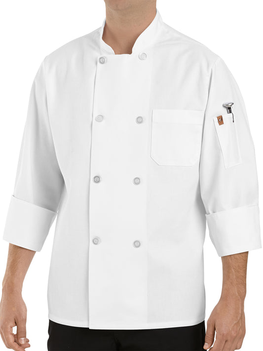 Unisex Eight Pearl Button Thermometer Pocket 30" Chef Coat - 0413 - White