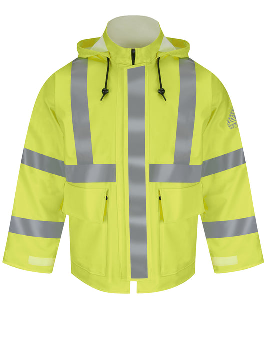 Men's Flame-Resistant Hi-Visibility Hooded Rain Jacket - JXN4 - Yellow