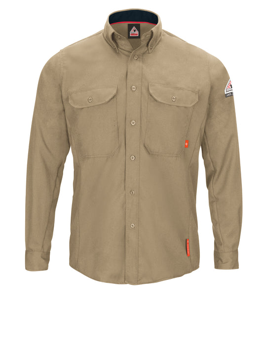 Men's Lightweight Flame-Resistant Comfort Woven Long Sleeve Shirt - QS52 - Khaki
