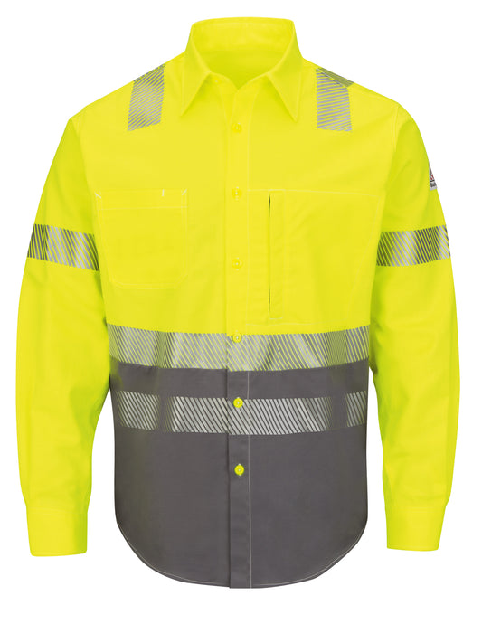 Men's Flame-Resistant Hi-Visibility Color-Block Uniform Shirt - SLB4 - Yellow/Grey